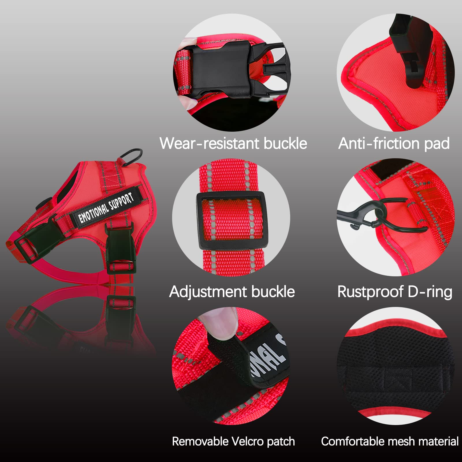 VOOPET service dog harness reflective nylon outer material boosts visibility in low light