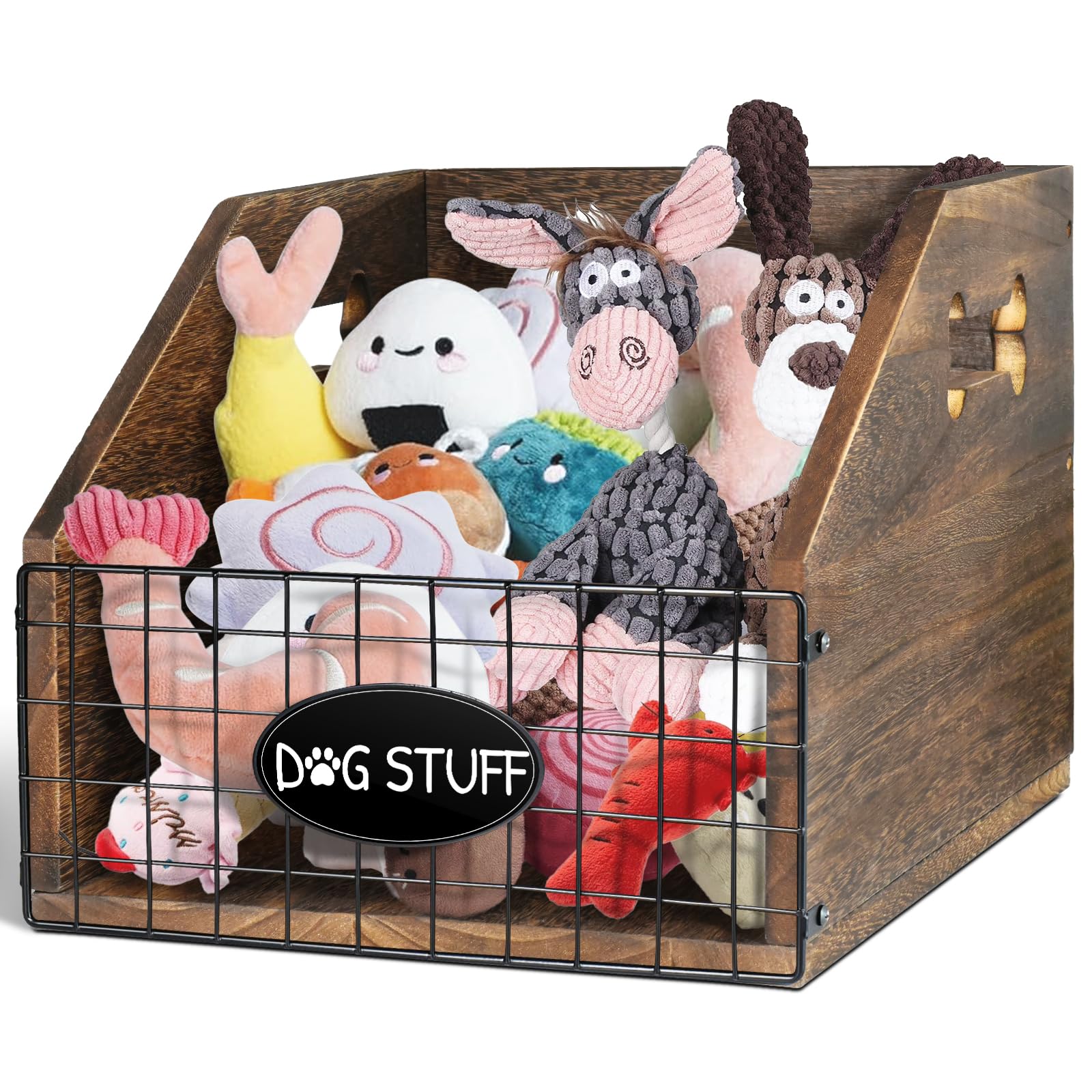 VOOTTOU dog toy bin large wooden chest with handle keeps toys organized