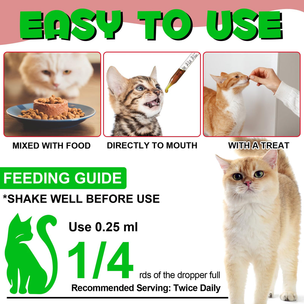 Drops mixed into cat food for convenience.