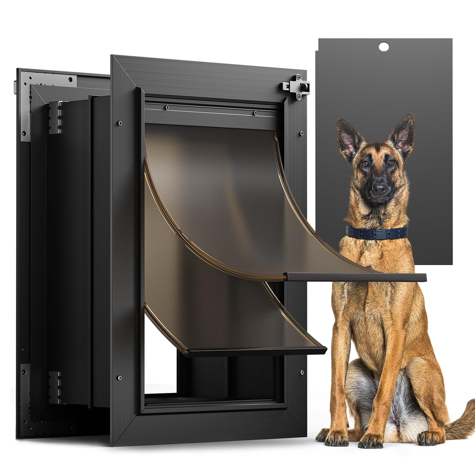 Vosoir dog door wall outer panel offers sturdy access for large dogs.