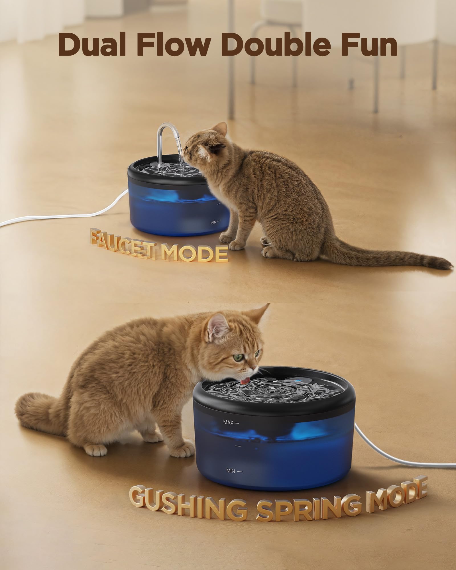 VOUAAOOD cat water fountain bowl-cleaning features smooth surfaces for easy hygiene.