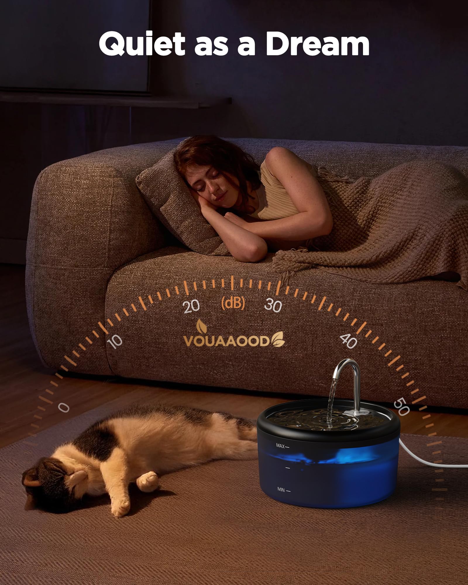 VOUAAOOD cat fountain LED indicator helps monitor pump status at night