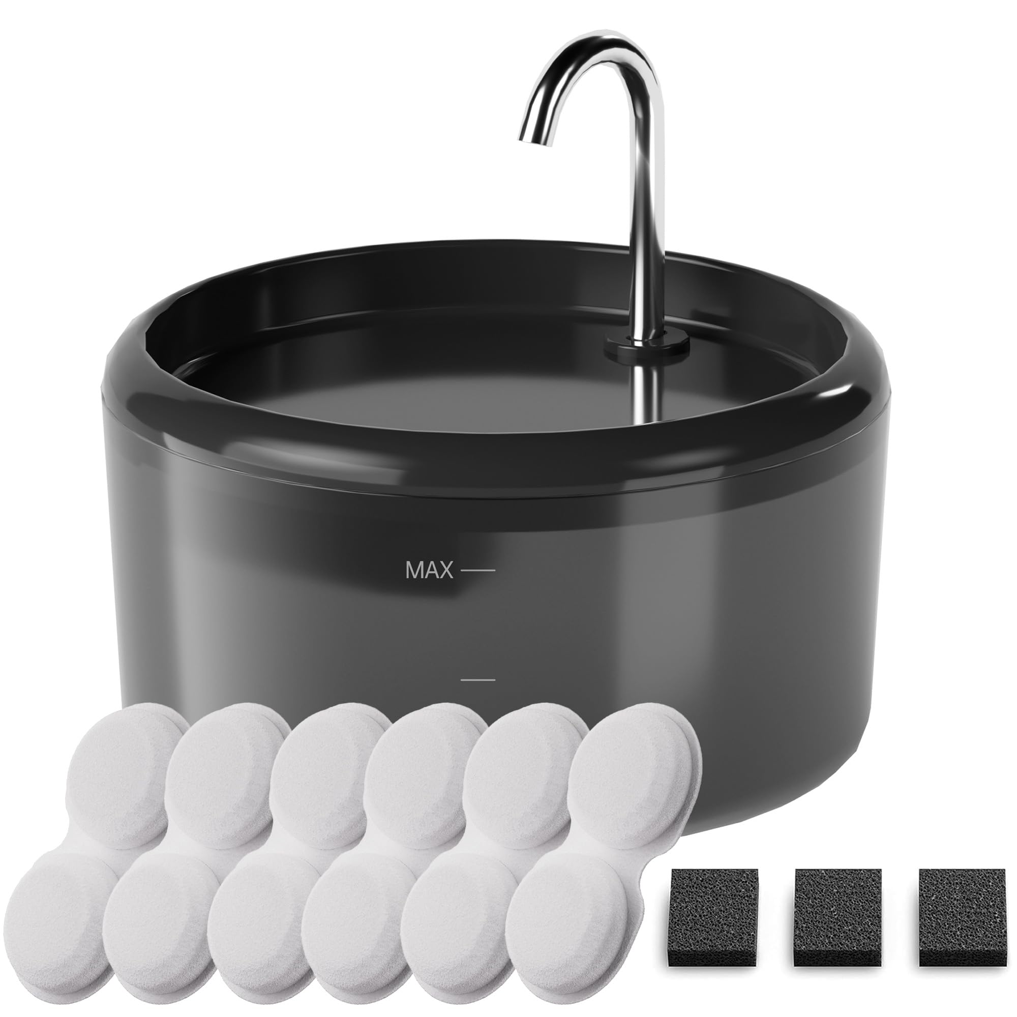 VOUAAOOD cat water fountain top view highlights the 2.4L reservoir for extended hydration.