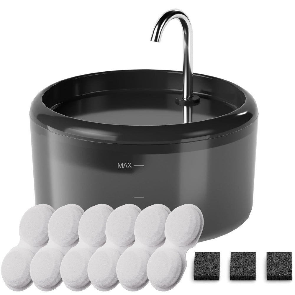 VOUAAOOD cat water fountain top view highlights the 2.4L reservoir for extended hydration.