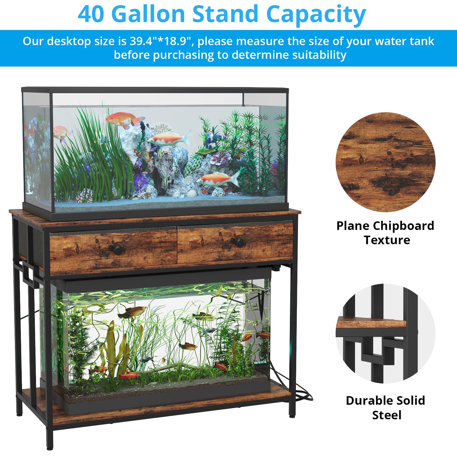 Top view of VOWNER stand dimensions for 40 gallon tank