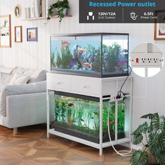 VOWNER stand with drawers highlighting accessible storage for fish food and tools.