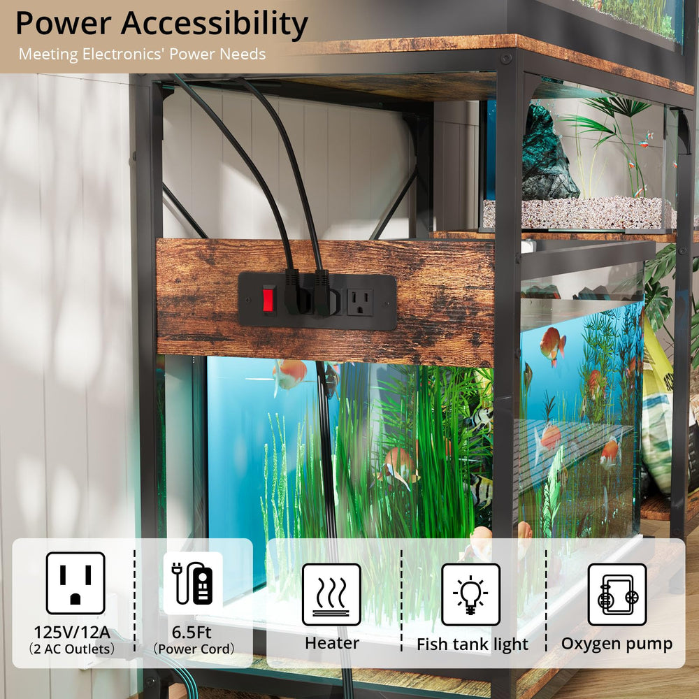 VOWNER stand illustrating reversible side shelves for flexible setup.