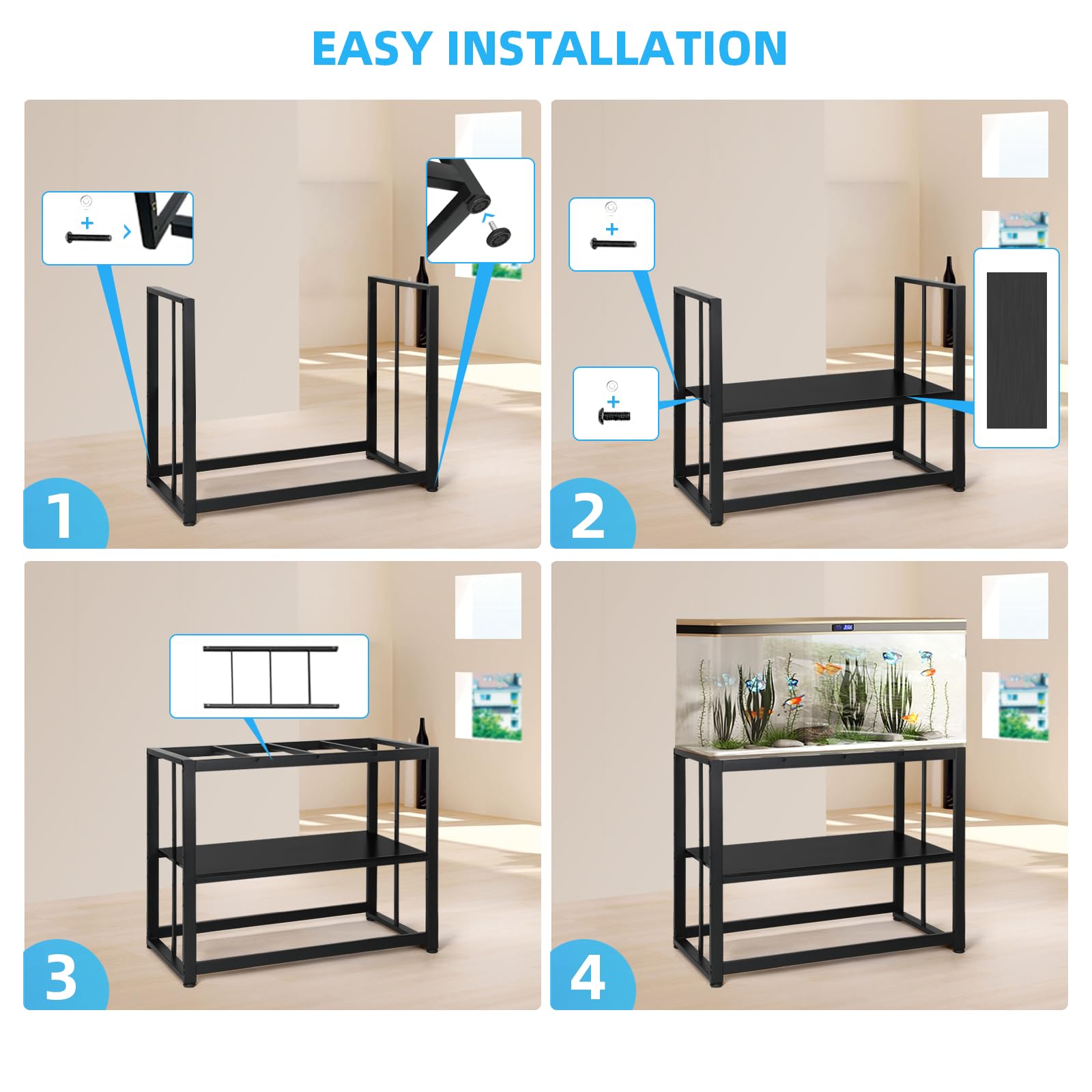 Black finish complements home or office spaces with tanks.