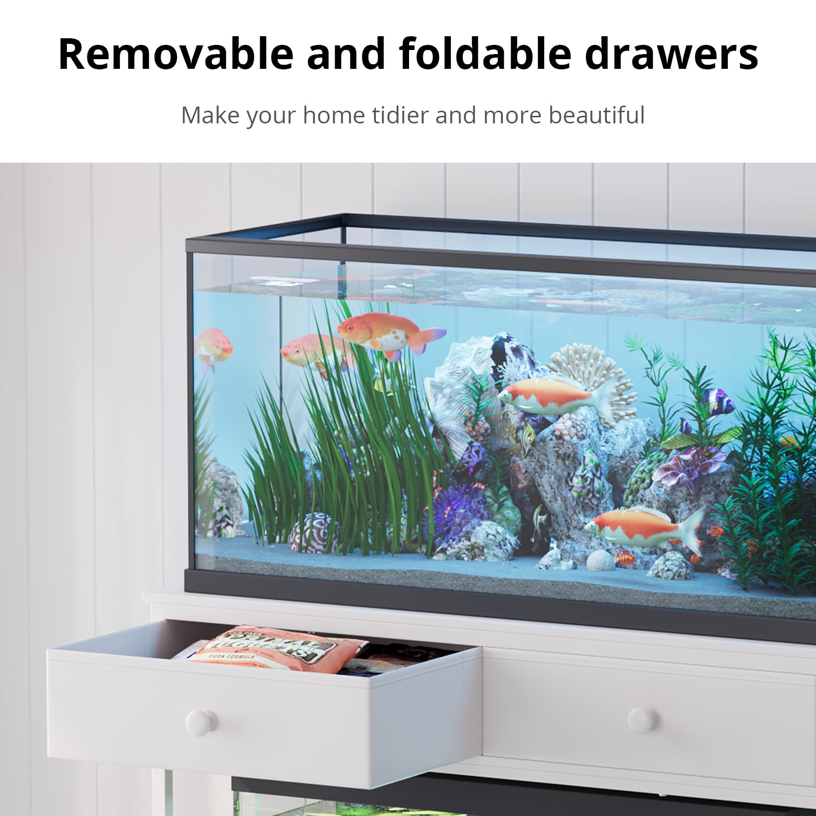 VOWNER two-tier design demonstrates top aquarium and bottom reptile tank compatibility.