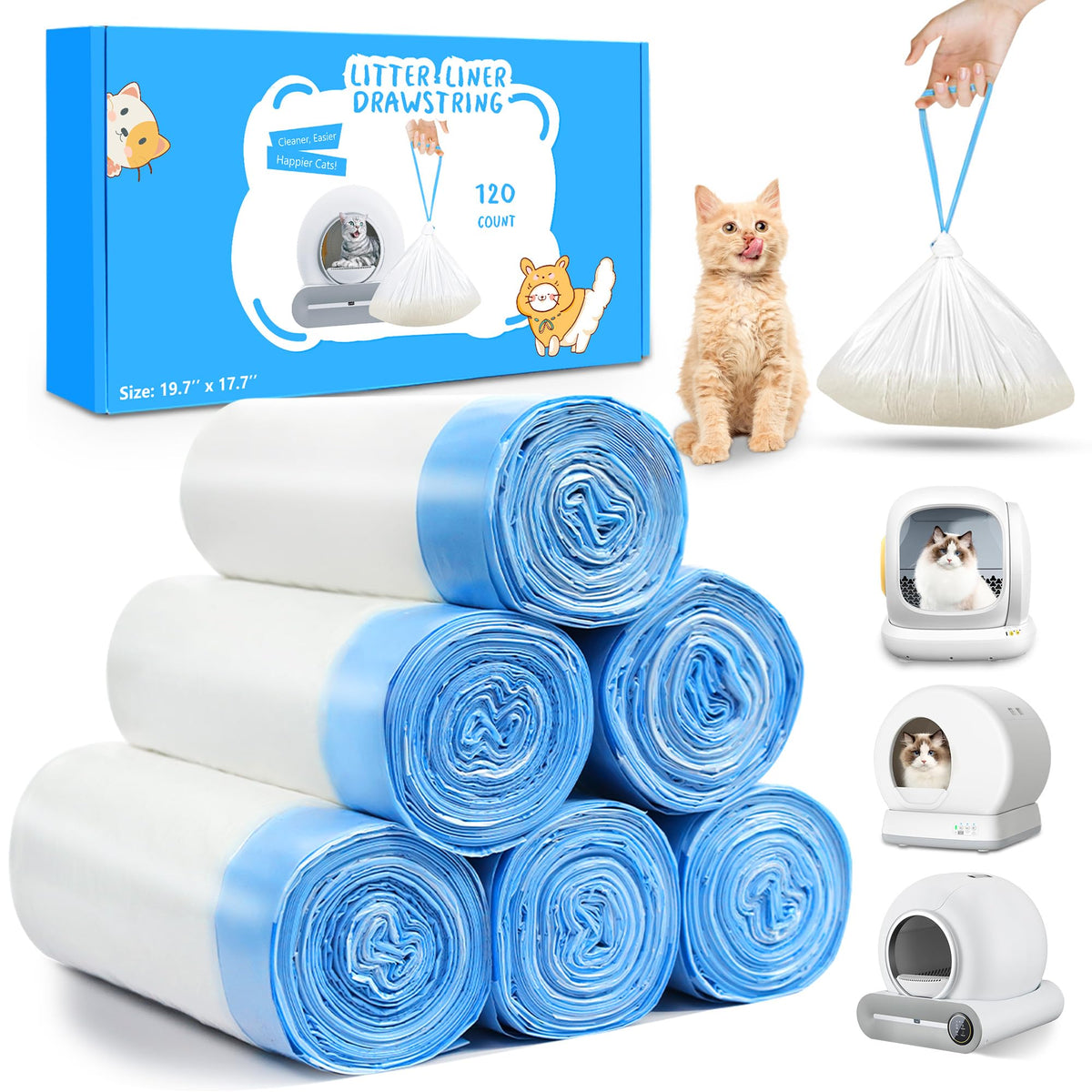 VOZIXALA 120-count heavy-duty litter bags pack for multi-cat homes