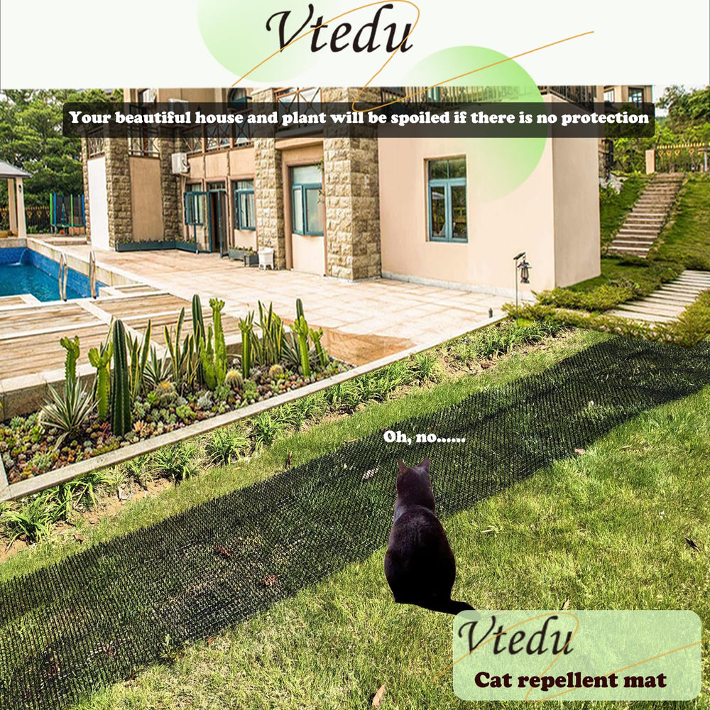 Vtedu spike deterrent tape in outdoor garden helps deter cats from digging.