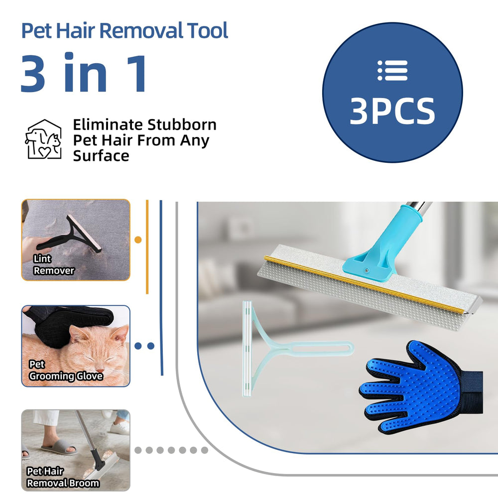 VTOPVMAX 3-piece pet hair removal kit targets stubborn fur on multiple surfaces.