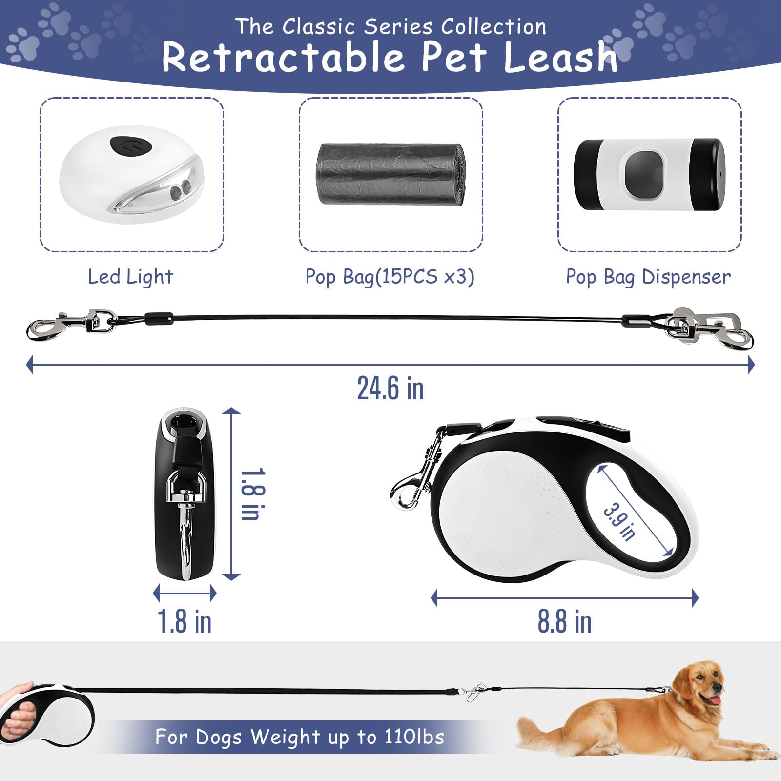 Chew-proof cable end on VTOPVMAX leash protects the cord when dogs chew