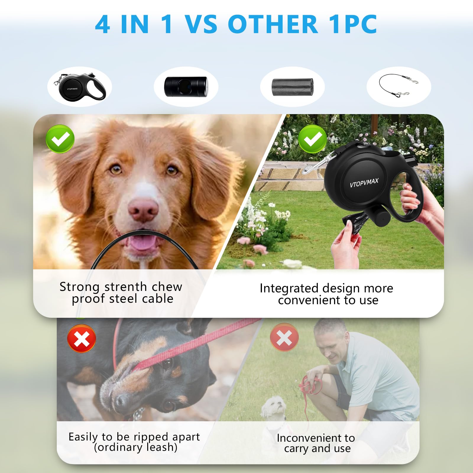 VTOPVMAX leash supports medium to large dogs up to 110 lbs.