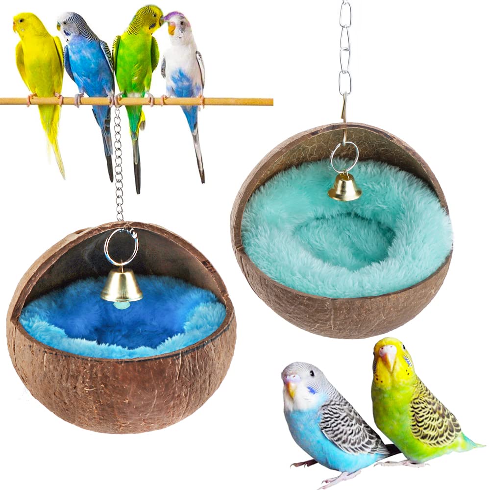 VTurboWay coconut shell bird nest hanging view shows natural warmth and cozy shelter.
