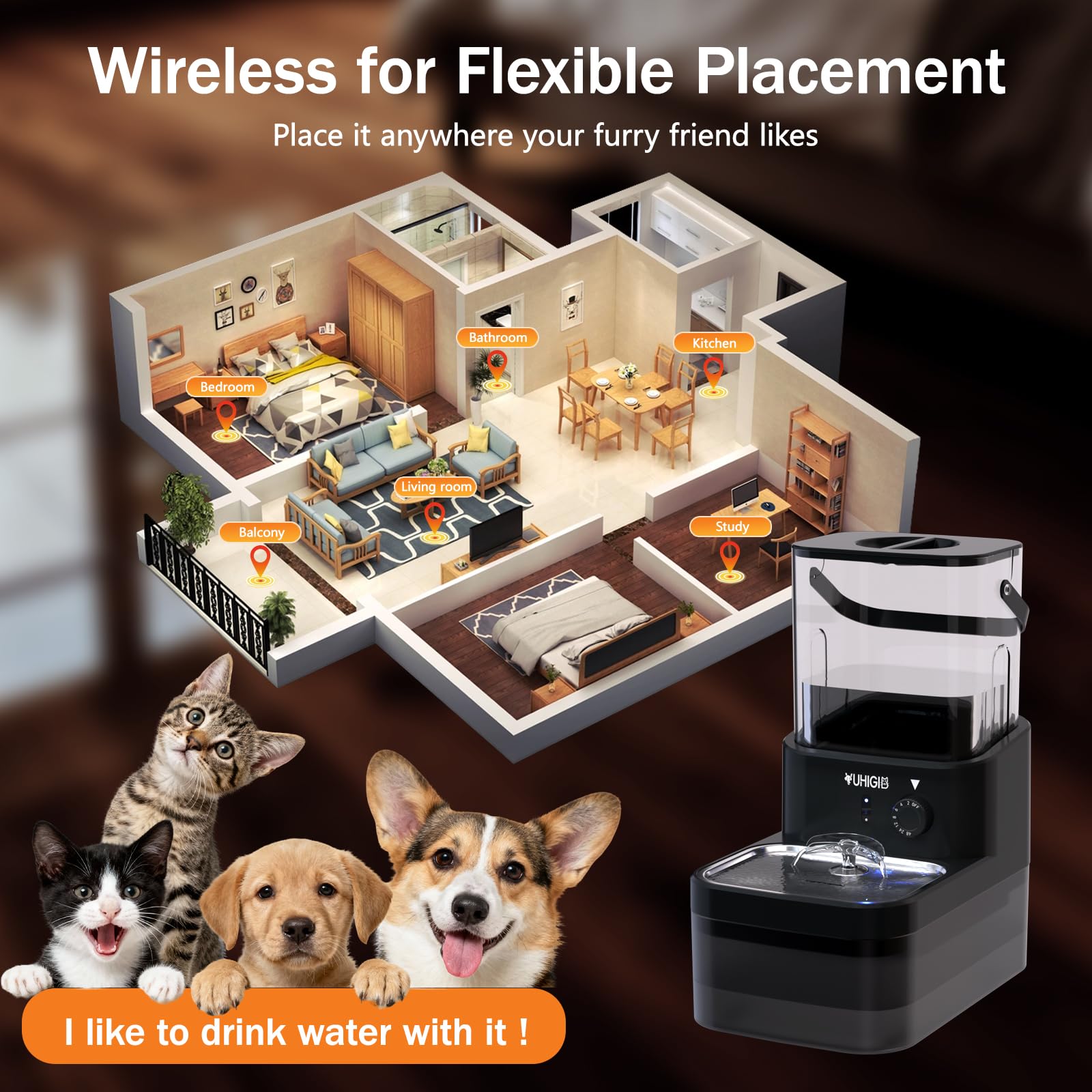 VUHIGIB non-slip base ensures stable setup for multi-pet homes.