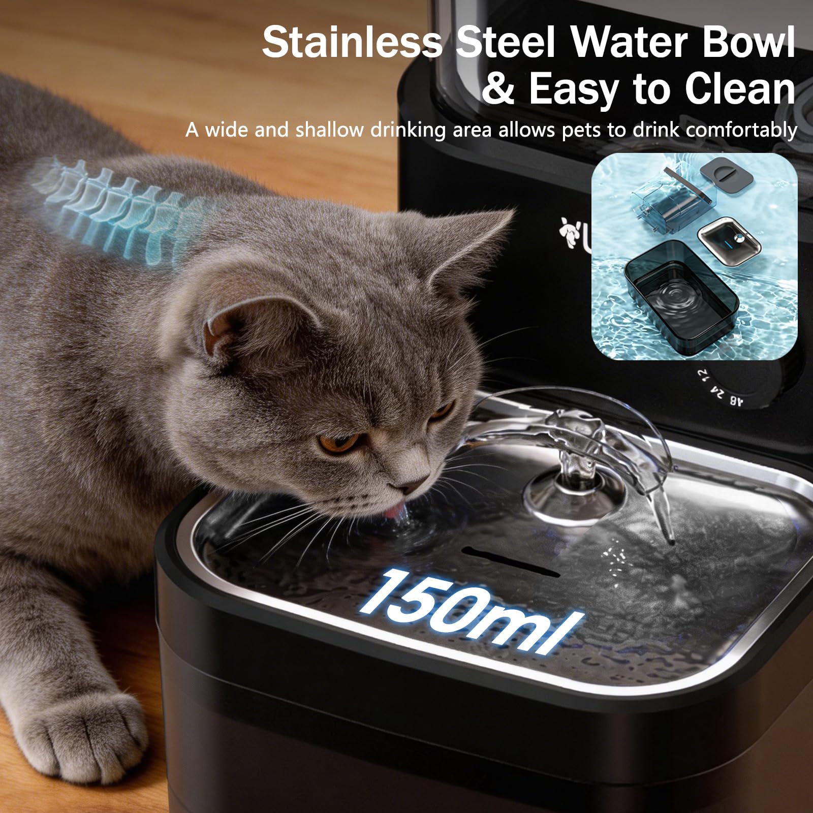 VUHIGIB 304 stainless steel bowl ensures durable, easy-clean hydration for pets.