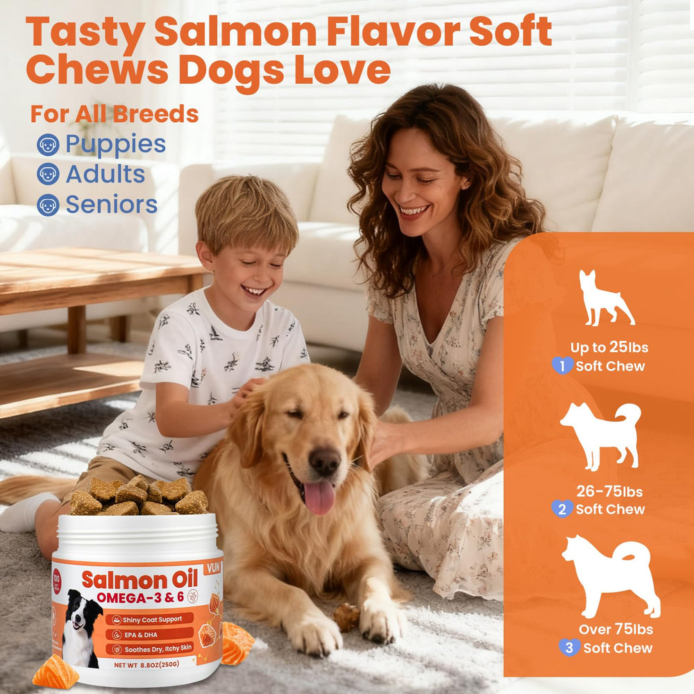 VUN Salmon Oil for Dogs serving cup shows convenient daily dose.