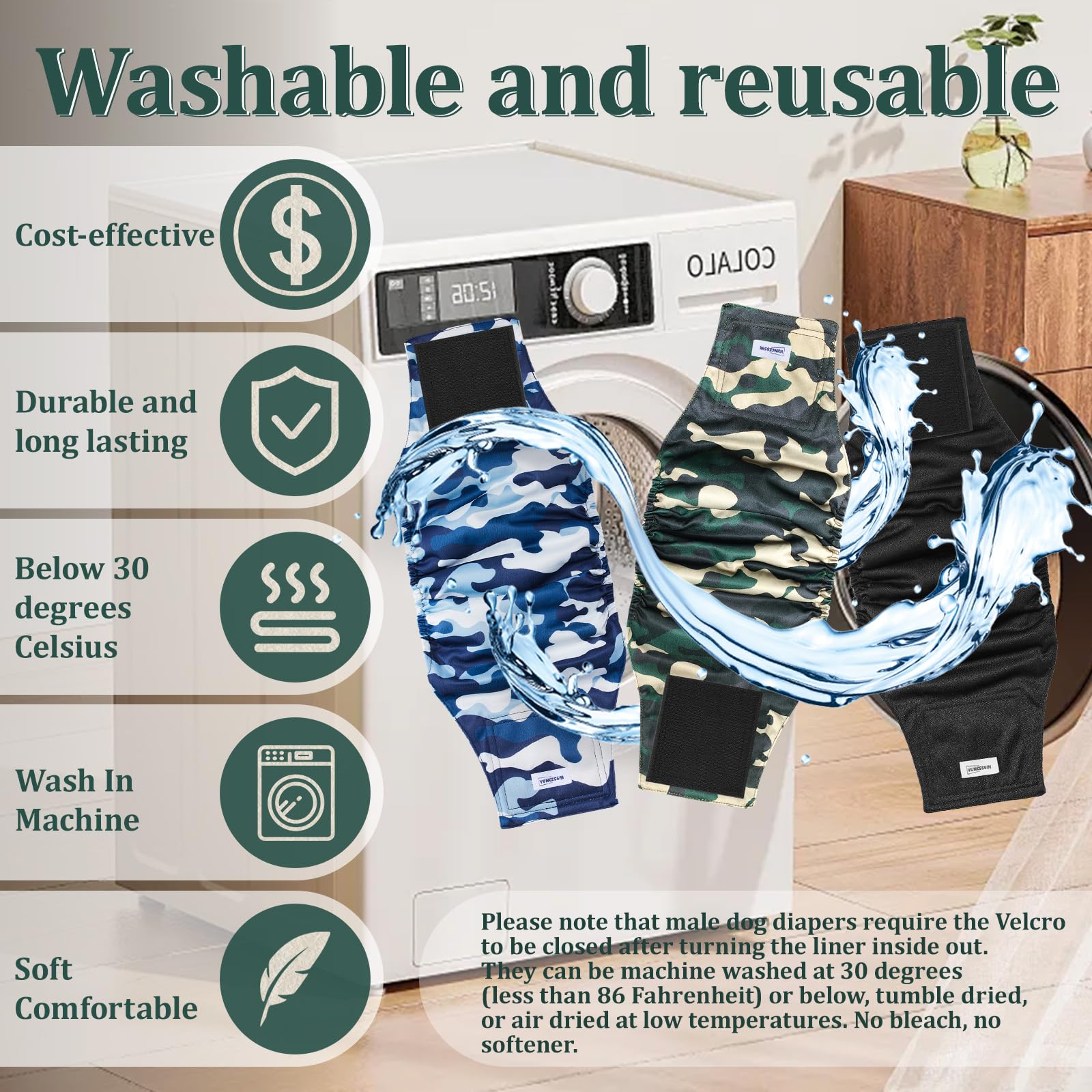 VUNCESSIN machine-washable design at 30°C simplifies cleaning after use.
