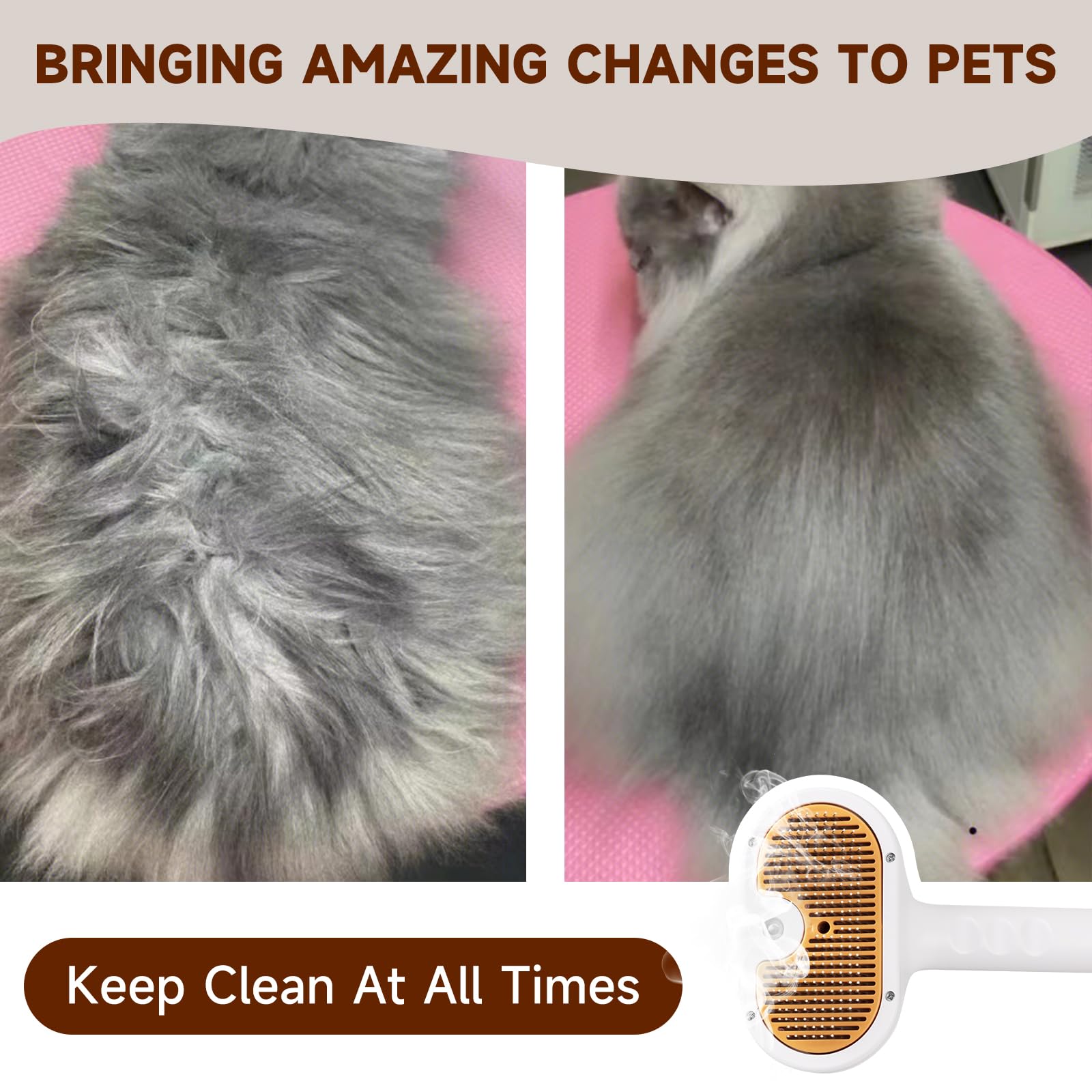VVWVVW Pet Steam Brush suitable for dogs and cats with long or short coats