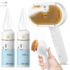 VVWVVW Pet Steam Brush front view shown as compact grooming tool for all coat lengths
