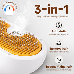 VVWVVW Pet Steam Brush hair removal action in use during grooming