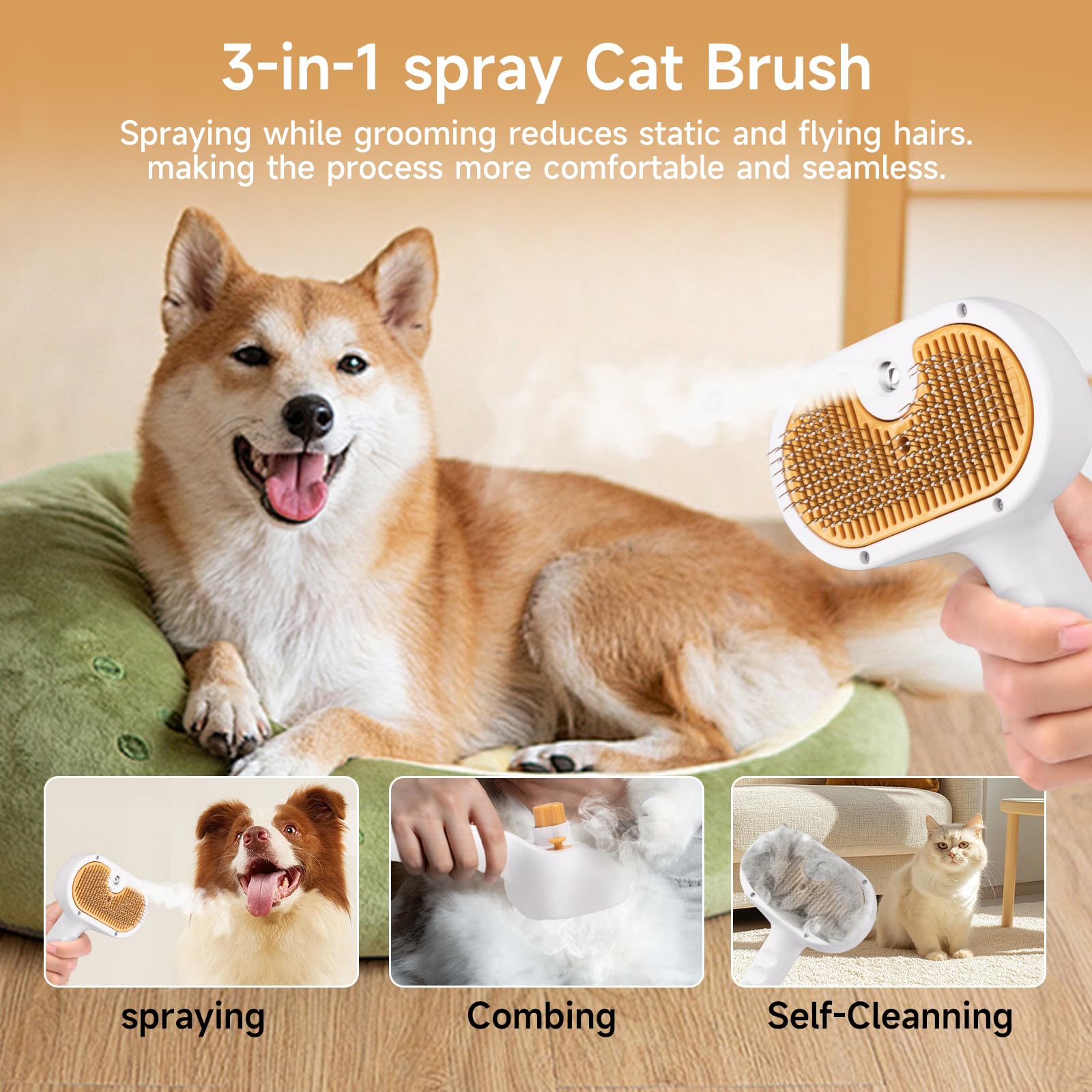 VVWVVW Pet Steam Brush lightweight design enables portable grooming on the go