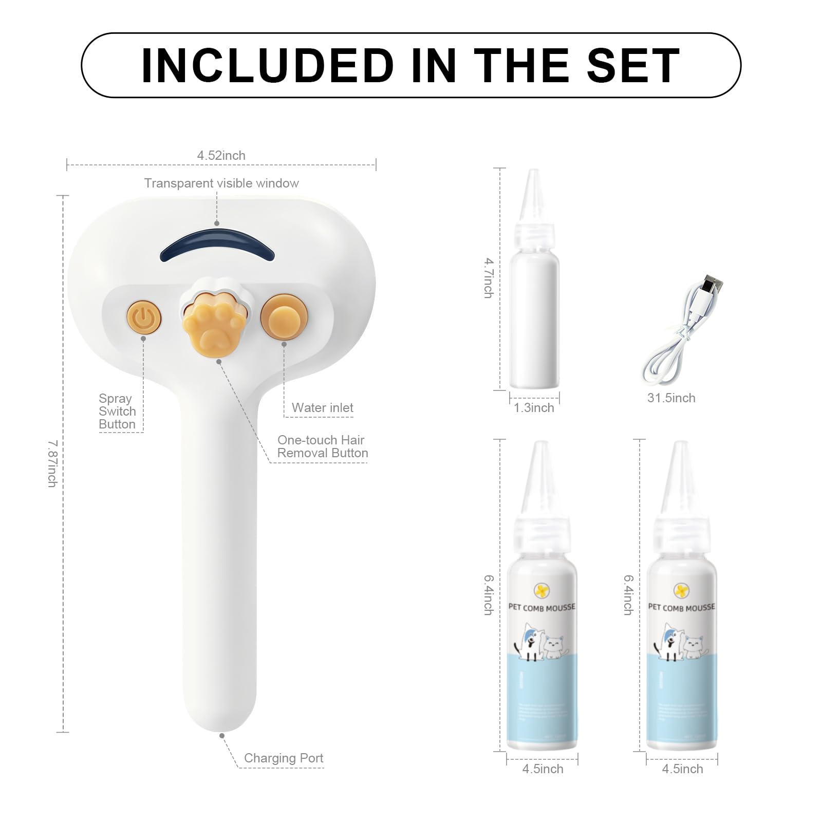 VVWVVW Pet Steam Brush waterless shampoo use showing optional conditioner spray