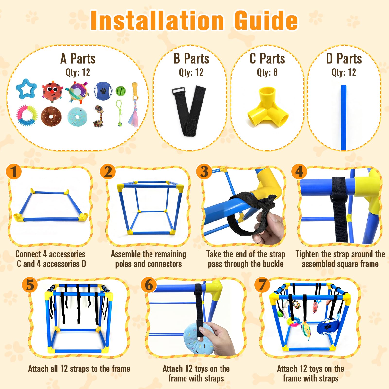VYNALTIX Puppy Play Gym with 12 toys for sensory enrichment during playtime.