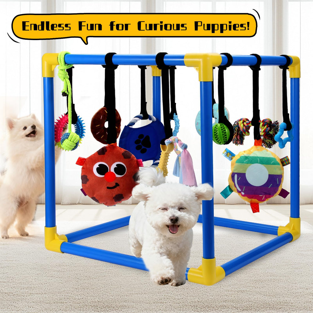 VYNALTIX Puppy Play Gym in use in a compact indoor space.
