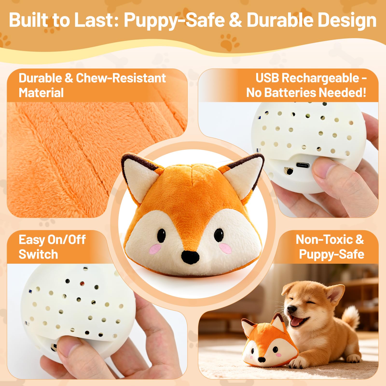 VYsTN Foxy chew-resistant plush withstands rough puppy play.