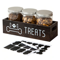 VZODESR dog treat container in wood finish keeps snacks tidy on the counter.