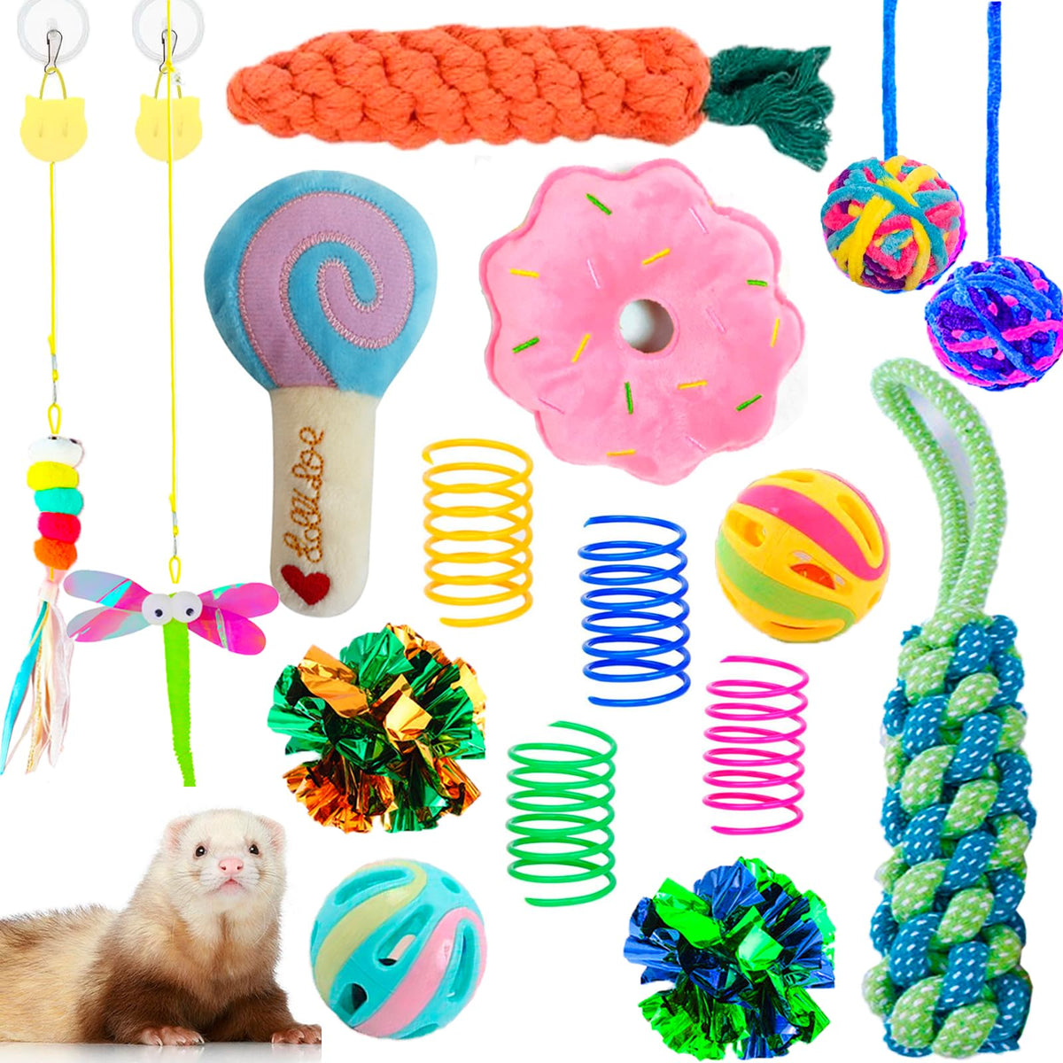 VZqola ferret enrichment 16-pack variety toys for active play