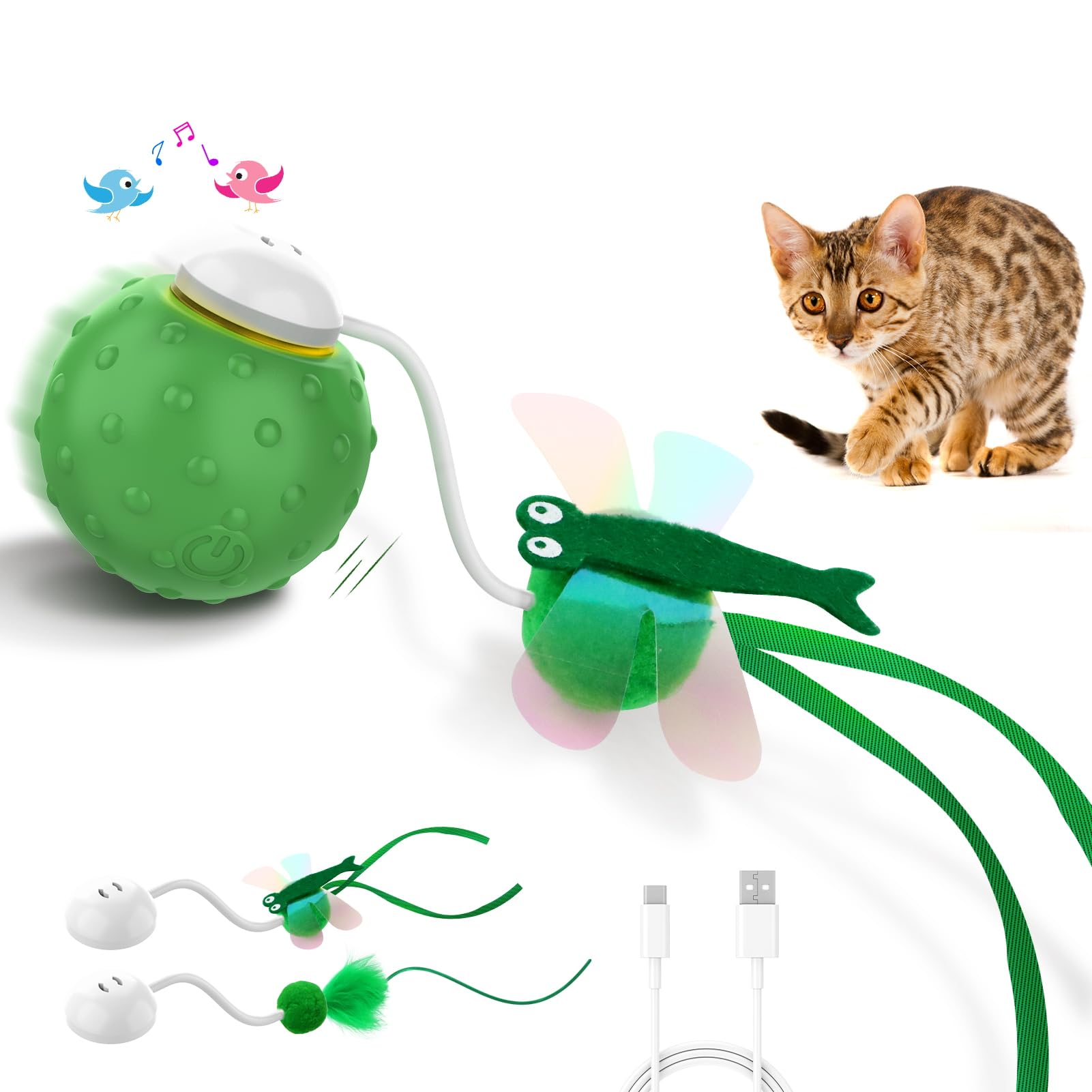 Waaiio Interactive Cat Ball dragonfly tail in motion for active play