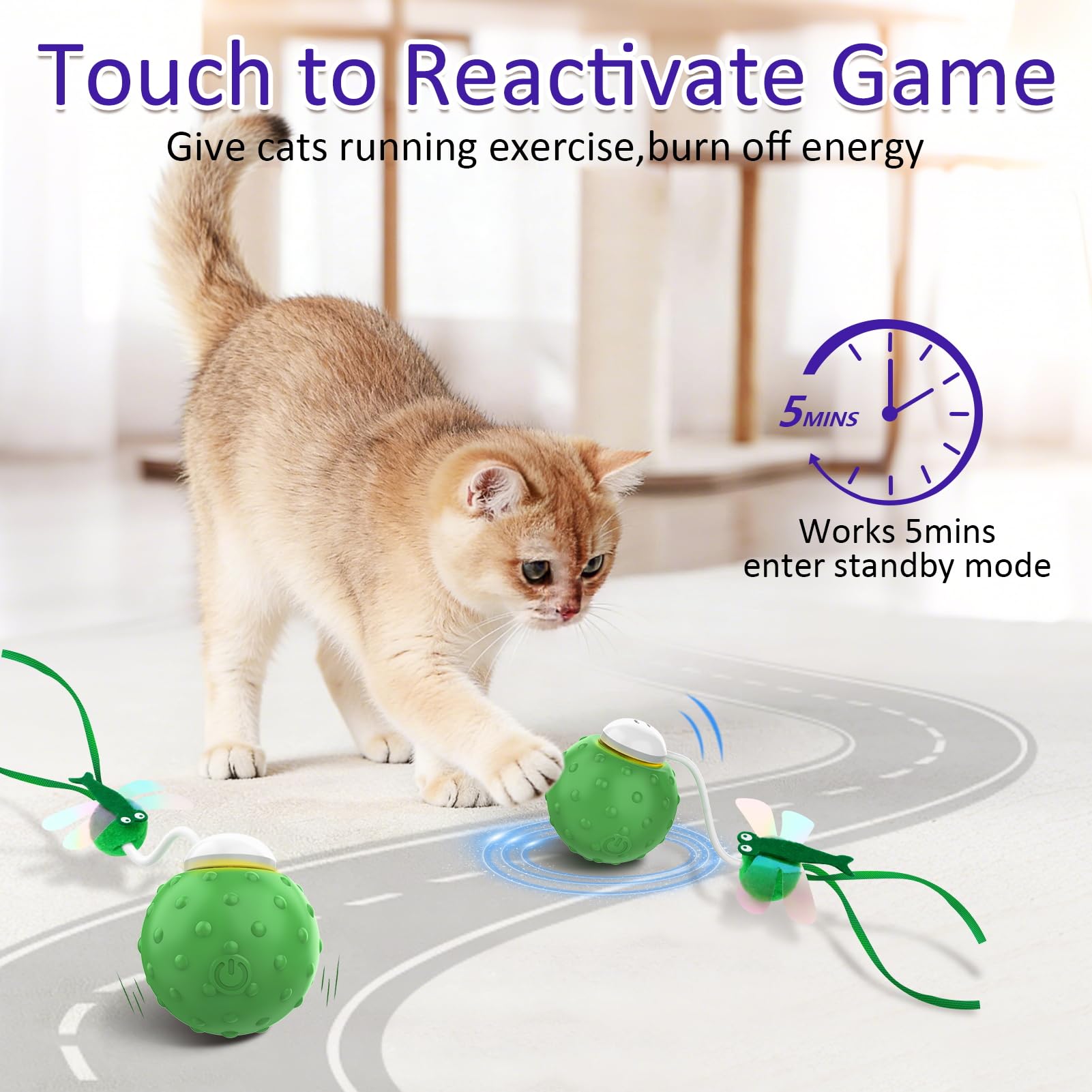 Waaiio Interactive Cat Ball feather tail sparks chasing and engagement