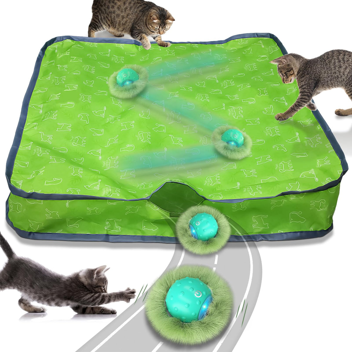 Waaiio interactive cat toy ball in pouch entices curious indoor cat to explore.