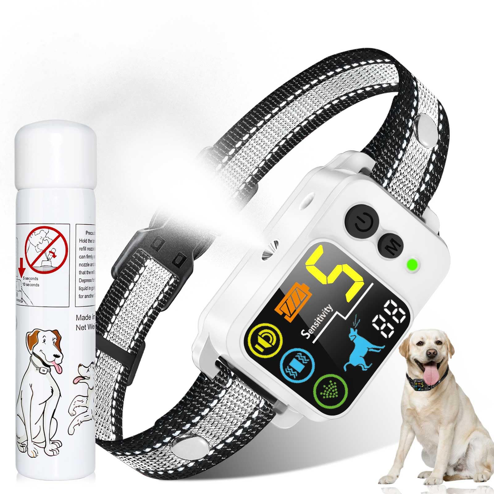 Wacnem Citronella Bark Collar front view with adjustable sensitivity