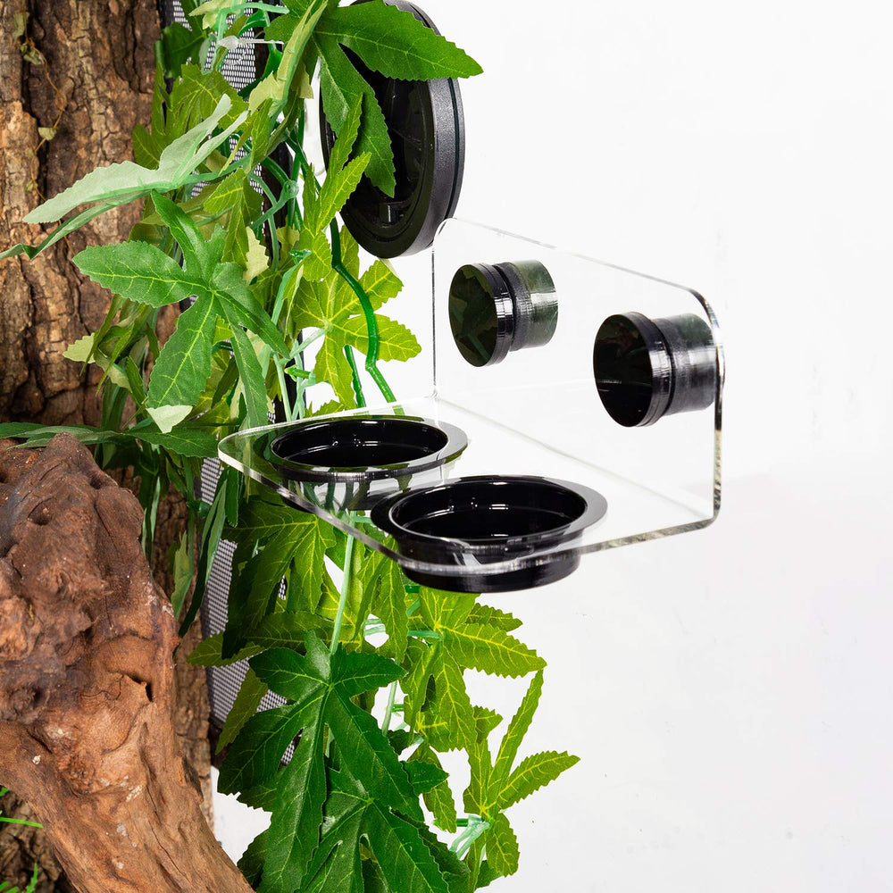 WACOOL dual bowls for water and food on the ledge.