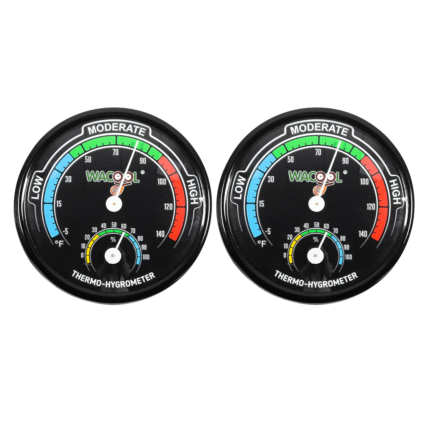 WACOOL mini analog thermometer hygrometer front view for precise terrarium readings.