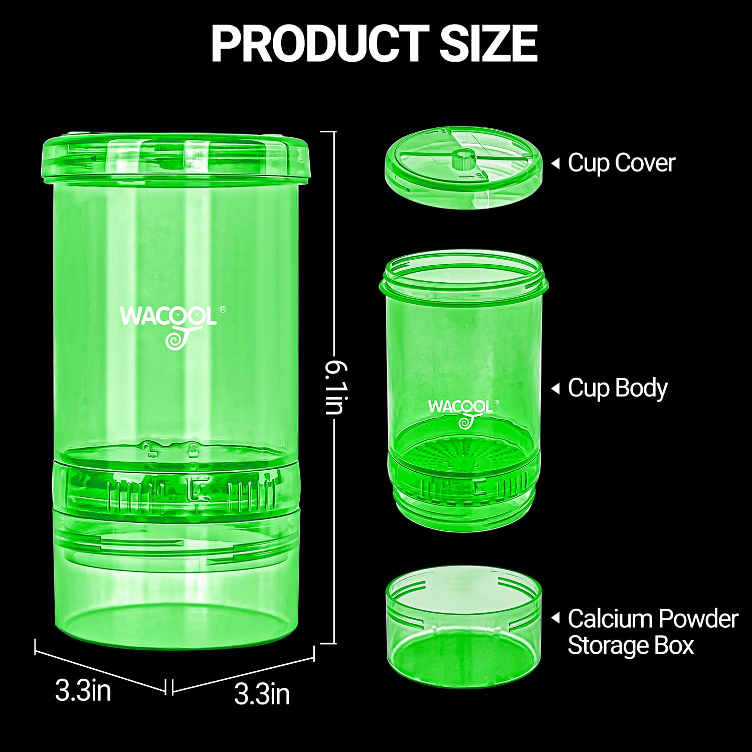 WACOOL TERRA cricket calcium mixer shows easy shake action for quick coating