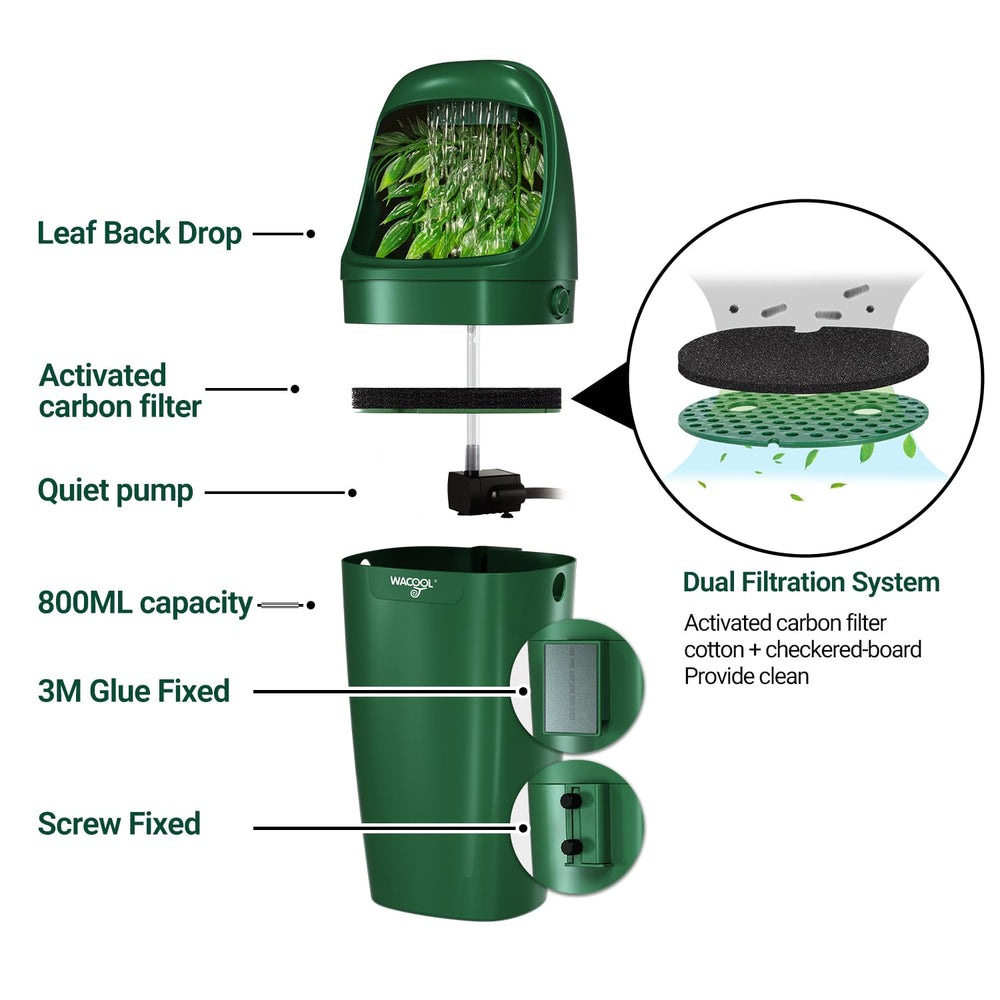 800ml reservoir of WACOOL TERRA dispenser ready to supply a week of water