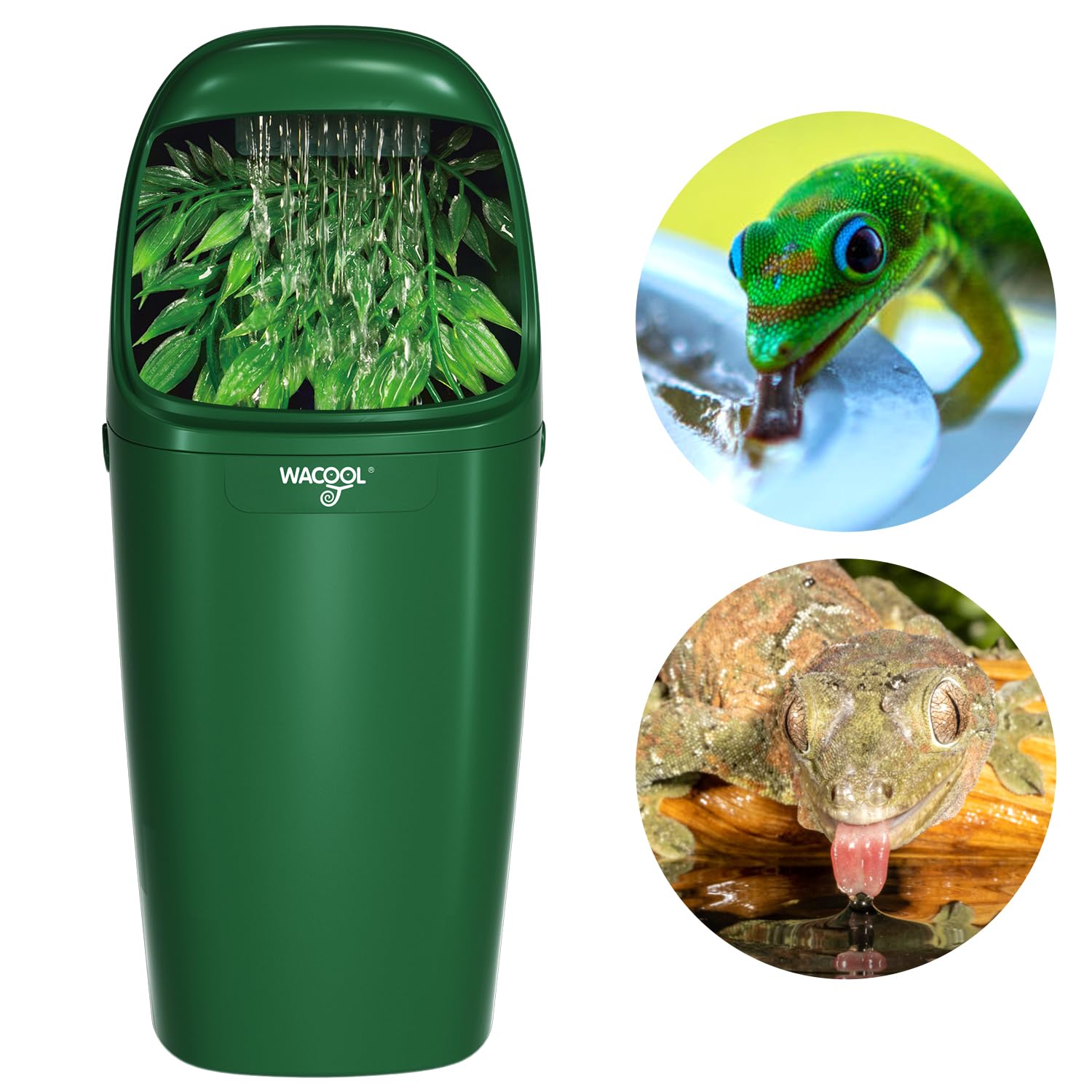 WACOOL TERRA reptile water dispenser showing a gentle drip stream for hydration