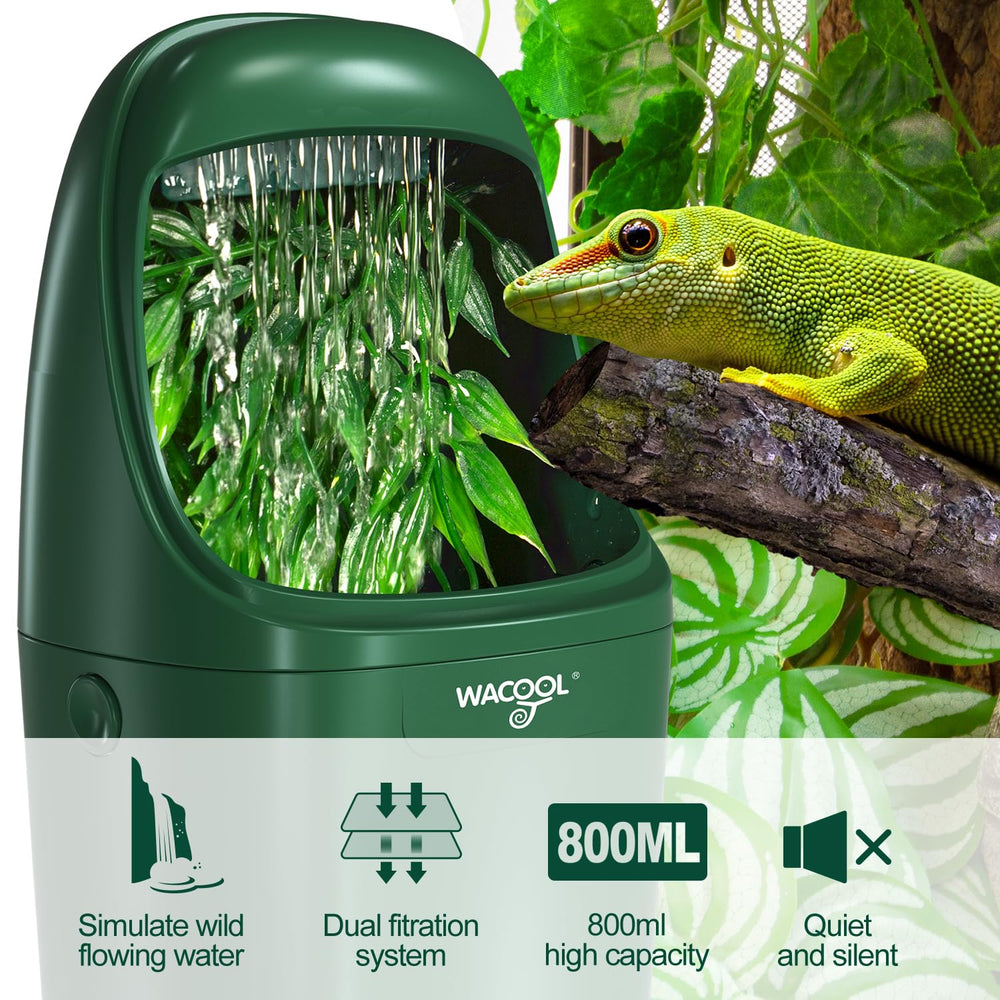 Quiet pump operation in the WACOOL TERRA dispenser inside a terrarium