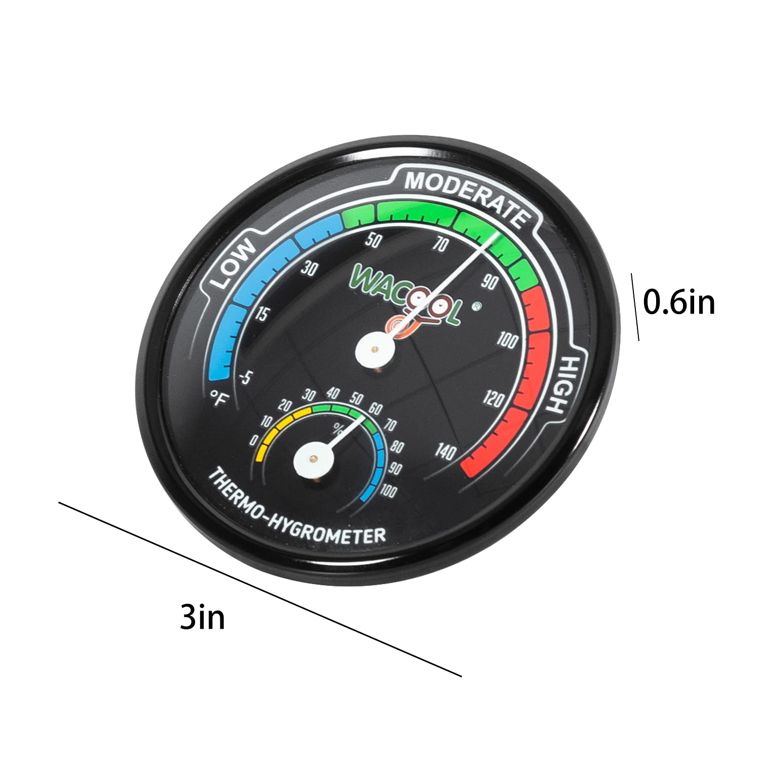 WACOOL thermometer hygrometer with color segments shows cold, comfortable, and hot zones.