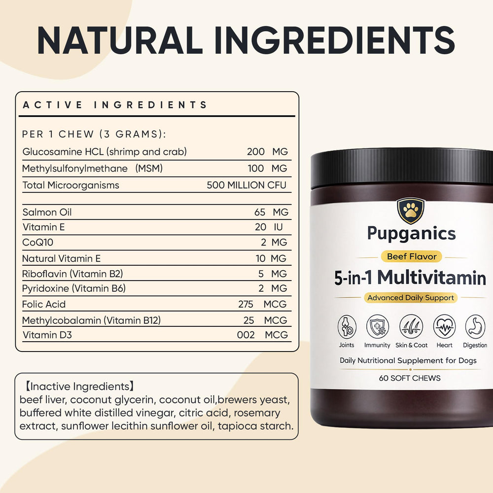 WAESKI Pupganics beef-flavor soft chews closeup shows tasty texture for dogs.
