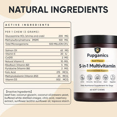 WAESKI Pupganics beef-flavor soft chews closeup shows tasty texture for dogs.