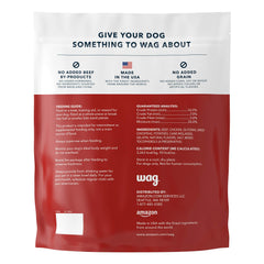 WAG beef jerky treats in a resealable bag front view.