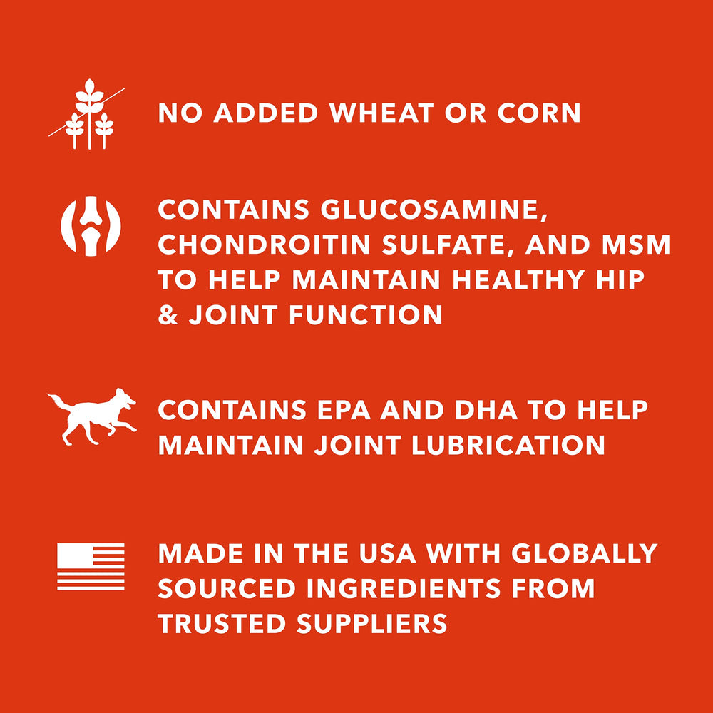 WAG Hip & Joint Soft Chews pour into bowl offers tasty joint support.