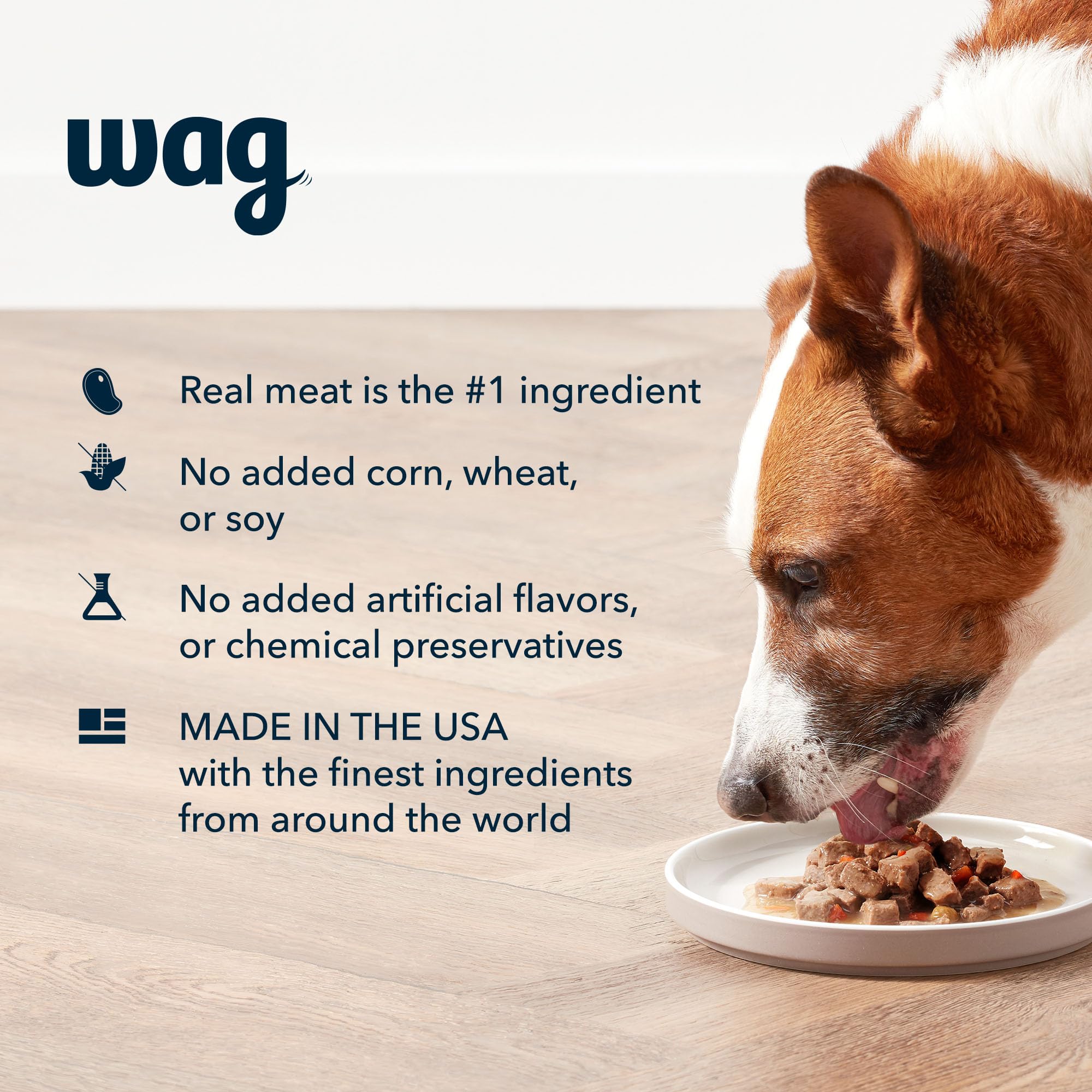 WAG turkey and chicken can highlights easy pull-tab design for quick servings.