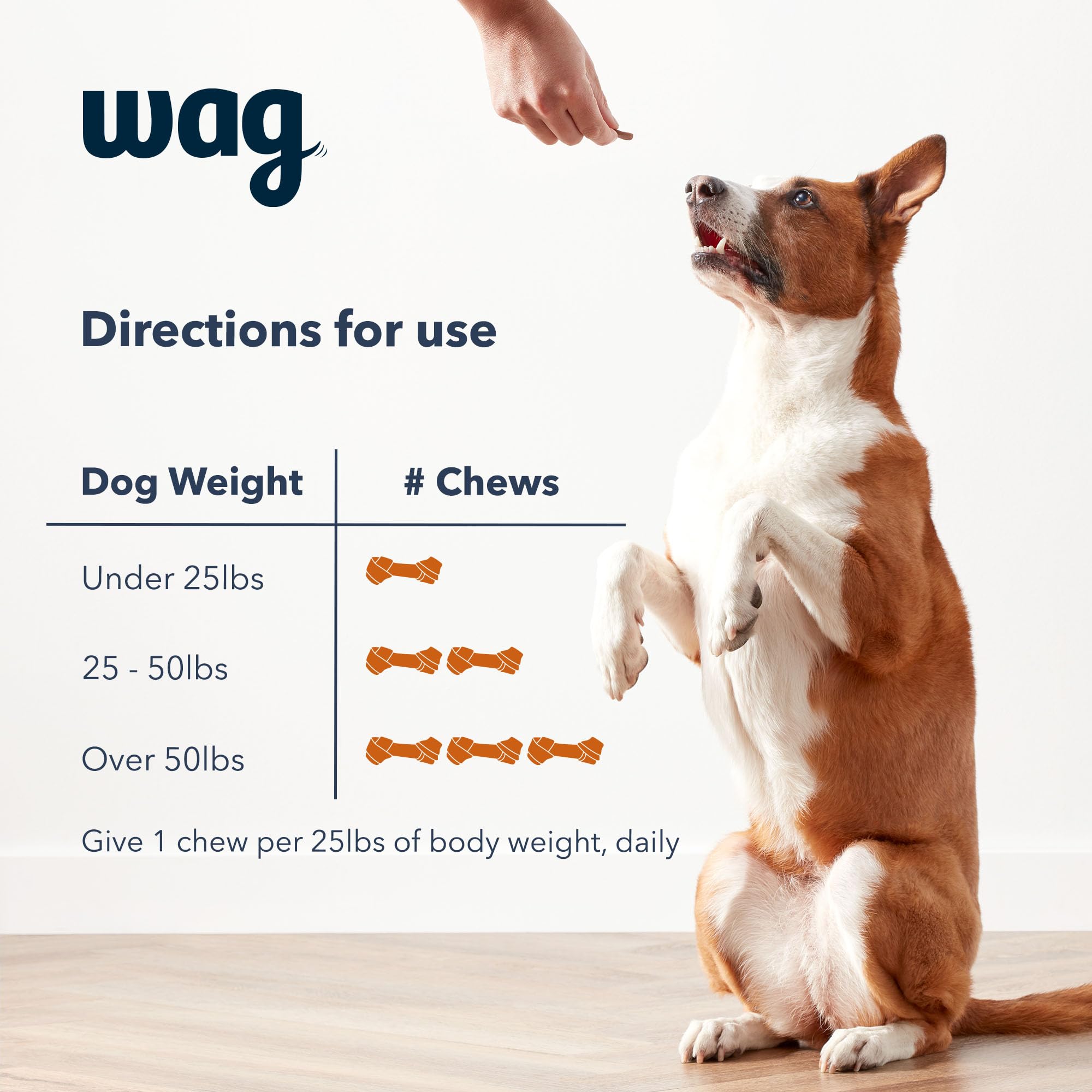 WAG Probiotic Dog Chews daily dose view showing serving size for daily use